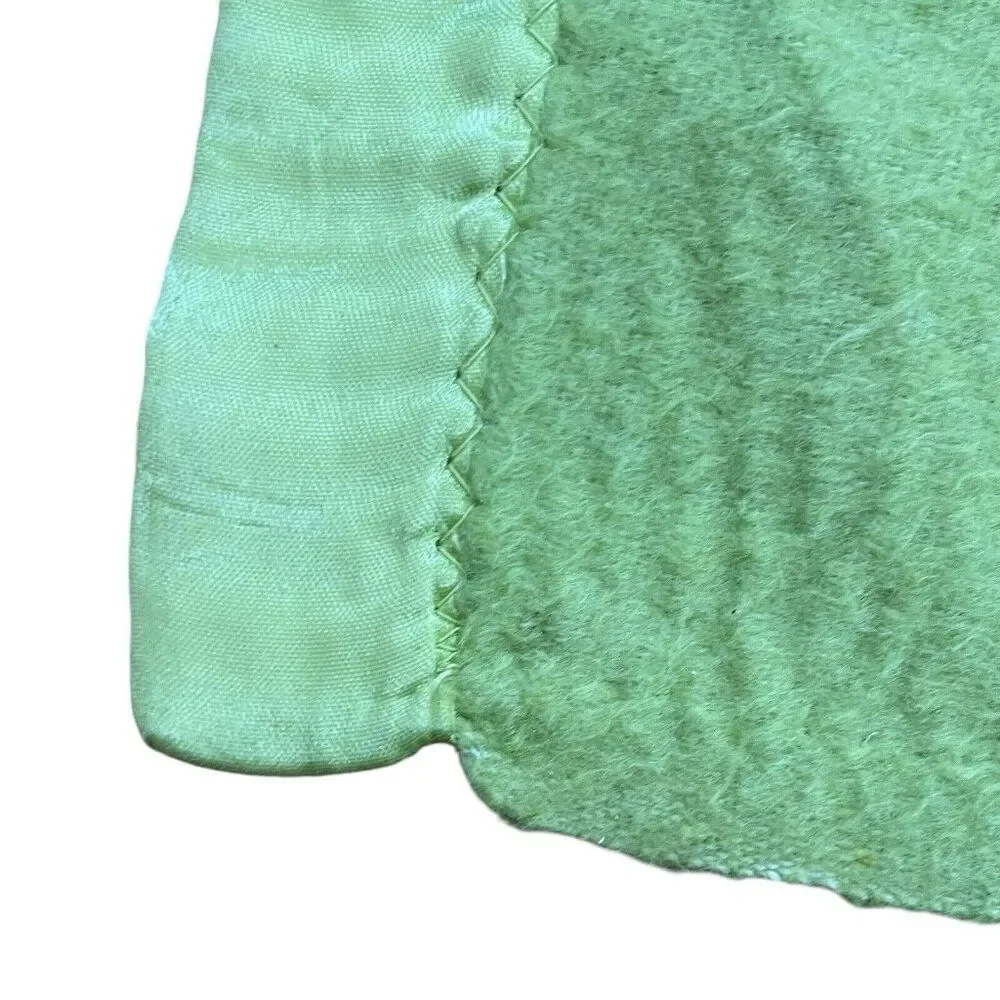 Vintage Light Green Satin Edge Blanket 80 x 66 Unique Color Bed Throw Warm Cozy